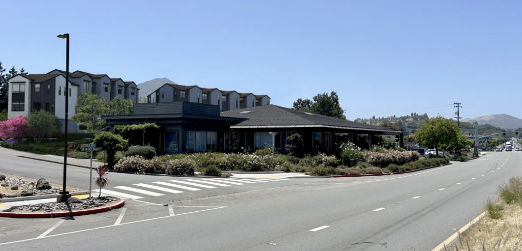 Photo rendering for Drakes Landing project located in Greenbrae, Marin County. 19 townhomes proposed at 1000 Drakes Landing Road.